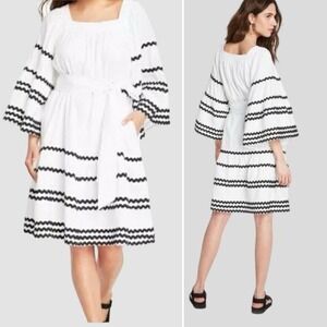 Lisa Marie Fernandez Target white black ric rac flare sleeve dress oversized XS